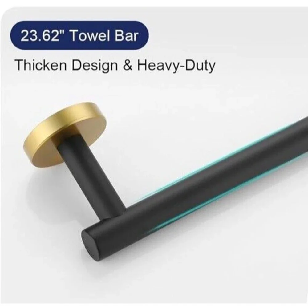 Modern Matte Black & Gold Towel Bar Stainless Steel Wall Mounted Bathroom 24in